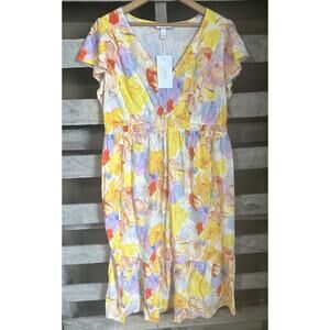 NWT Isabel Maternity Midi Flutter Sleeve Dress Size XL Bright Floral Pattern